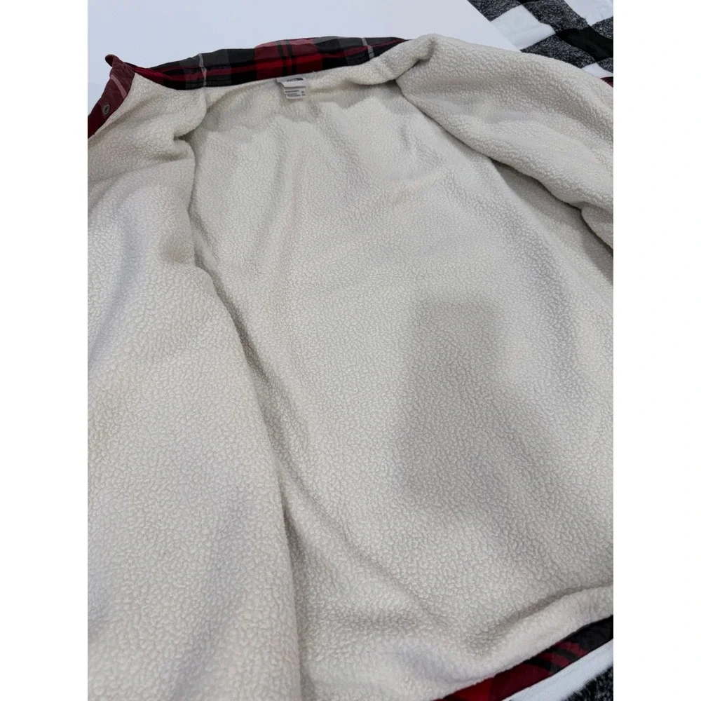 The North Face Flannel Shirt Jacket Mens XXL Red Black Plaid Sherpa Lined